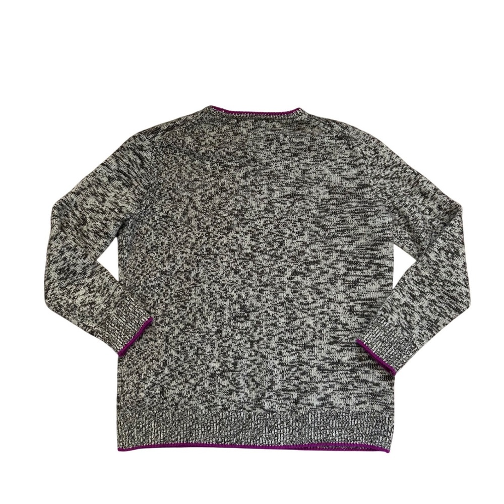 J.Crew relaxed fit Gray Marled 100% Cashmere Crewneck Sweater Purple Trim M - Picture 2 of 6